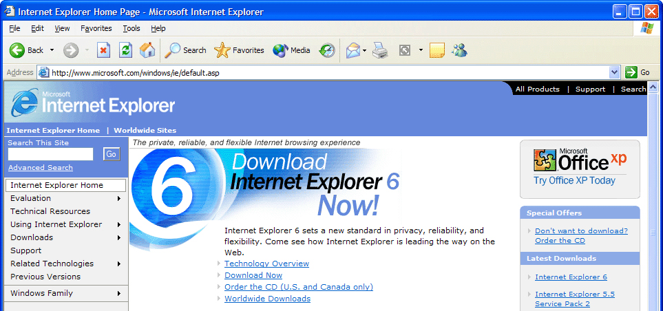 internet Explorer 6 최신 고객 서비스 팩