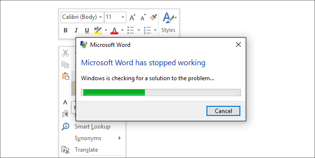 word crashes when opening odt