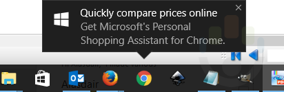 Microsoft shows popup in Windows 10 to advertise its shopping extension to Chrome users
